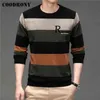 Coodrony Brand Höst Vinter Mjuk Varm Chenille Tröja Streetwear Fashion Striped Jersey Stickad O-Neck Wool Pullover Men C1357 211221