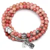 6mmの天然のRhodochrosityビーズストランド女性Lotus Om Buddha Charm Bracelet 108マラネックレスヨガジュエリー