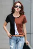 Koreanska Kläder T-shirts Tshirt Plus Size Women Short Office Lady O-Neck Womens Clothing Slim T-shirt 2570 50 210415