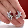 Stud Trendy Sterling Sier Flower Design Ruby oorbellen voor vrouwen fijne sieraden edelsteen jubelen jubileumfeestcadeaus leuk