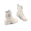 Meotina Toka Hakiki Deri Yüksek Topuk Ayak Bileği Çizmeler Kadın Ayakkabı Tıknaz Topuklu Zip Moda Lady Kısa Çizmeler Sonbahar Kış Bej 210520