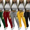 Women Pants Stacked Pocket Drawstring Solid Color Mid Waist Casual Sports Fitness Gym Running Trousers Ladies Clothing 210522