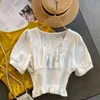 Koreaanse retro elegante bladerdeeg vintage top shirt vrouwen zomer slanke korte tops dames en blouses mode 210420