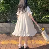 Japansk söt vit lolita klänning sommar peter pan krage lösa kawaii kvinnor flare ärm chiffon es vestidos 13647 210508