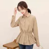 Autumn Femal Vintage Waist Slimming Long Sleeve Cotton Shirt Ladies Temperament Joker Blouses Button Women Shirts 6414 50 210417