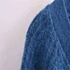 ZA冬の青い特大のニットカーディガン女性長袖プラスサイズの緩いセーター女性のシックなボタンアップニットコートトップ211117