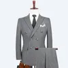 3-х частей красивый пинстрийп серые мужчины костюмы формальные моды свадьба смокинги Slim Fit Gooom носить для человека