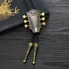 MUSIC Guitar heads copper and silver color bolo tie for man cowboy western cowgirl lather rope zinc alloy necktie