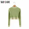 Bold Shade Indie Harajuku Chic Pullover Sweaters Green Knit Crewneck Crop Jumpers Sweater Women Preppy Style Basic Tops Winter X0721