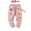 LAPPSTER rubans Streetwear Cargo pantalon salopette hommes poche Hip Hop Harem large jambe Joggers pantalon de survêtement droit 5XL 210715