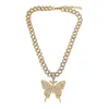 Iced Out Vlinder Hanger Kettingen Luxe Hip Hop Sieraden Vrouwen Cubaanse Schakelkettingen Crystal Rhinestone Animal Anime Ketting Goud Roze Zilver blauwe Kleur