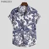 Stilvolle Zweige Blumendruck Hawaiihemd für Männer Sommer Tropical Aloha Shirts Herren Atmungsaktive Strandkleidung Chemise Homme 210522