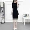 Arrival Mesh Patchwork Hit color Striped Knitted Dress Graceful O-Neck Slim Bodycon Midi 210529