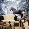 Fond d'écran personnalisé 3D noir blanc cheval de neige paysage photo peinture murale salon de toile de fond de toile de fond imperméable