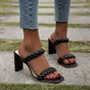 Sandals Women Weave 2022 Summer Fashion Design Brand Ladies Buckle Strap White Heels Sexy High Slippers Square Toe Slides