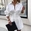 Kadın Mektup Baskılı Gömlek Elbise Down Yaka Uzun Kollu Yüksek Bel Elbise Kadınlar Sonbahar Zarif Düğme Tasarım Vestido SH190901