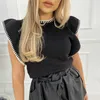 Bayanlar Moda O Boyun Sonbahar Kış Kadın Kazak Yelek Rahat Örme Ruffles Ince Kazak Kazak Kazak Jumper Yumuşak Chic Tops 210907