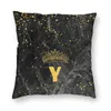 Cojín/almohada decorativa corona de mármol dorado letra Y funda de cojín 45x45cm decoración del hogar impresión 3D alfabeto inicial tiro para sofá Tw