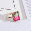 Mode Guldpläterad Rektangel Gradient Glass Crystal Ringar Chromatisk Geometrisk Ring för Kvinnor Smycken Gift