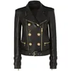 HIGH QUALITY est Designer Jacket Women's Lion Buttons Faux Leather Jacket Motorcycle Biker Jacket 211110