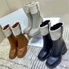 최신 여성 Lambswool 및 Canvas Rain Boots PVC Black Grey Caramel Rubber Water Rains 발목 부츠 부츠 크기 35-40284S