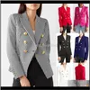 Kadınlar Suits Blazers Apparel Womens Çift Kruvaze Moda Houndstant Dostu Katı Üstler Kadın İnce Fit Ceketleri 0m1ta