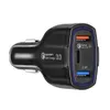 Carregador de carro LED de 3 portas 3.5A USB QC3.0 Tipo-C Carregamento rápido universal para iphone 12 13 14 pro max samsung telefone Android Mini carregadores rápidos adaptador de veículo