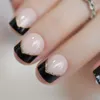 False Nails 24 조각 짧은 네일 아트 팁 프랑스어 Sindy with black border 우아한 풀 커버 가짜 prud22