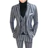 Casual Striped Suit Men Korean Grey Business Wedding Slim Fit Mens Suits Costume Homme 3 Piece Plus Size 5XL Blazers Men's