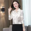 Kvinnors blusar Skjortor 2022 Autumn Long Sleeve Silk Shirt Women Office Lady Printing Button Cardigan Blus Plus Size Ladies Clothing