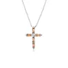 925 Sterling Silver Colorful Cross Pendant Necklace Long Chain Fine Jewelry Collar Corto Doris Verde Rosa Rock Punk Oro