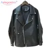 Aelegantmis Moda Donna Sciolto Moto Faux Giacche in pelle Donna Manica lunga Autunno Inverno Biker Streetwear Cappotti 211007