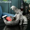 Ermakova Kolorowa żywica Hippo Statua Zwierząt Figurka Home Office Decoration 210607