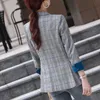 Naviuファッション格子縞のブレザースモールワンボタンスタイル美しい女性のオフィスのエレガントなコートフォーマルトップス210604