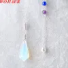 WOJIAER 7 Chakras Natural Labradoirte Pendant Stone Healing Point Hexagon Gems Pendulum Bead Dowsing Pendants Chain BO949