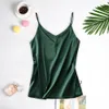 Casual V-Neck Sexy Solid Silk Satin Woman Camis Tank Tops Solid Sexy Chiffon SleevelCamisole Top Plus Size Halter Camis Tops X0507