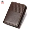 Äkta läder plånbok man handväska minimalism plånbok blockering 3 fald vertikala mini visitkort hållare män