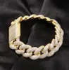 Bracciali cubani con collegamento a bolle ghiacciate da 20 mm Placcato in oro bianco 14 carati Gioielli con zirconi cubici a 2 file di diamanti da 7 pollici a 9 pollici