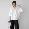 Office Lady Basic Solid Blouse Women Autumn Korean Chic Style Cotton White Shirt Loose Side Split Casual Long Sleeve Tops 12650 210521