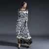 EXCELLENT QUALITY est Designer Long Dress Women's Elegant Lantern Sleeve O-Neck Retro Floral Printed Casual 210521