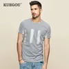 KUEGOU Coton T-shirt à manches courtes pour hommes élastique slim imprimé hommes t-shirts mode été t-shirt hommes top plus taille UT-09361 210524