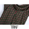 TRAF Kadınlar Moda Polka Dot Wrap Yarık Midi Elbise Vintage Backless Yan Fermuar Ince Sapanlar Kadın Elbiseler Mujer 210415