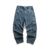 Oversize Wide Leg Blue Cargo Jeans Män Kvinnor Höst Vår Hip Hop Streetwear Japan Style Lossa Straight Baggy Denim Byxor Man 210603