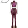 Simenual glitter midnight club outfit voor vrouwen mouwloze twee stuk sets paars sexy bodycon tank top en broek matching set Y0625