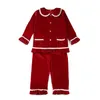 Kinder Samt-Nachtwäsche Button-Down-Geschwister-Match Jungen- und Mädchen-Pyjama-Set Roter Luxus-Weihnachtspyjama 2109151663594