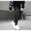 Kołki męskie wstążki Streetwear Cargo Spodnie Jesień Hip Hop Joggers Kombinezony Czarne mody Baggy Kieszenie Spodnie 210715