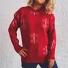 Camisolas de Natal femininas lã de lã malha de snowflake de neve redonda pescoço de mangas compridas mulheres jumper túnis jersey mujer