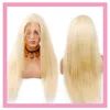 Cheveux humains vierges indiens en forme de T 13*1 perruque de dentelle couleur blonde vague de corps droite 10-30"