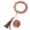 11 colors Wooden Bracelet Keychain with Tassels Keys DIY Wood Fiber Pandent Woodwooden Bead Bangle Key Decorate FashionDB803