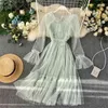 Women Mesh Dress Spring Summer Long Sleeve Bling Midi Sexy es Elegant Ladies Slim A Line Party Tulle Vestidos 210525